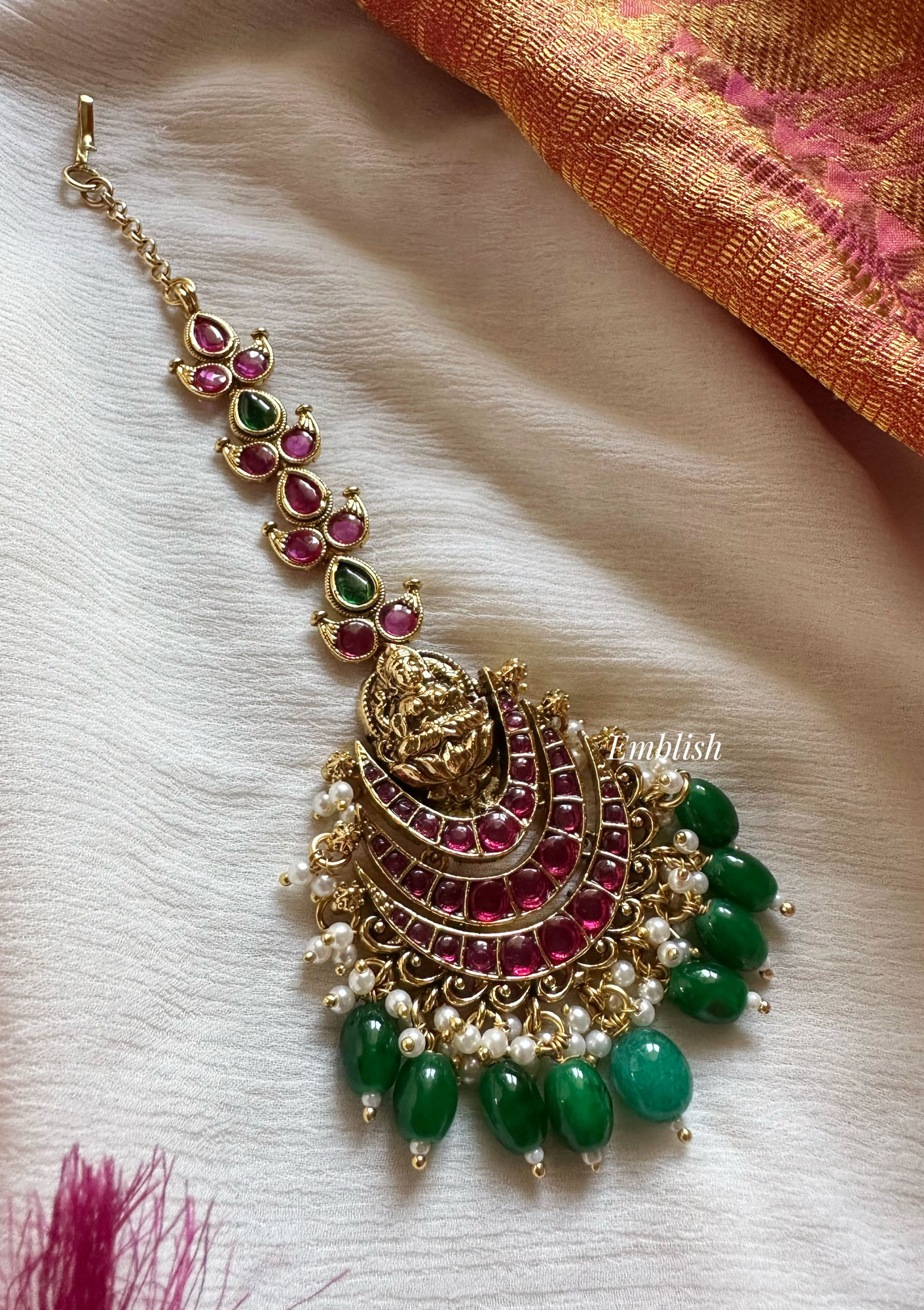 Kemp Royal Lakshmi Tikka - Green Beads